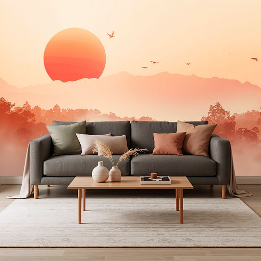 Amber Horizon - Japanese Landscape Accent Wall Mural Wallpaper, peel & stick, custom-sized by Recoat