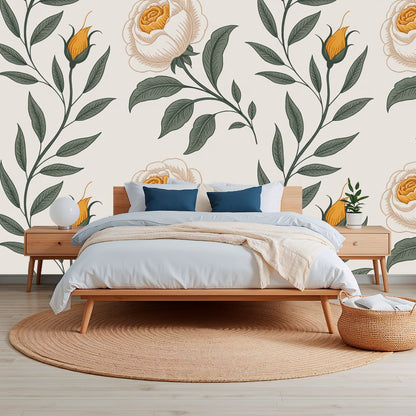 Whispering Rose - Classic Floral Accent Wall Mural Wallpaper, peel & stick, custom-sized by Recoat