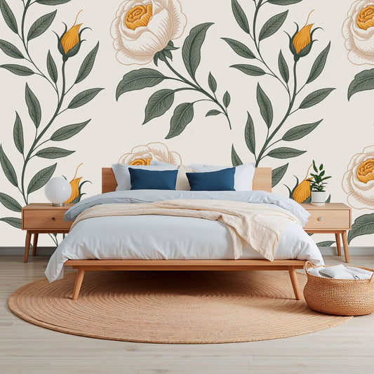 Whispering Rose - Classic Floral Accent Wall Mural Wallpaper, peel & stick, custom-sized by Recoat