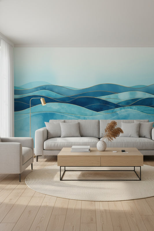 Aqua Flow - Blue Abstract Accent Wall Mural Wallpaper