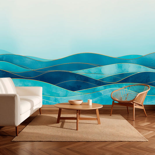 Aqua Flow - Blue Abstract Accent Wall Mural Wallpaper, peel & stick, custom-sized by Recoat
