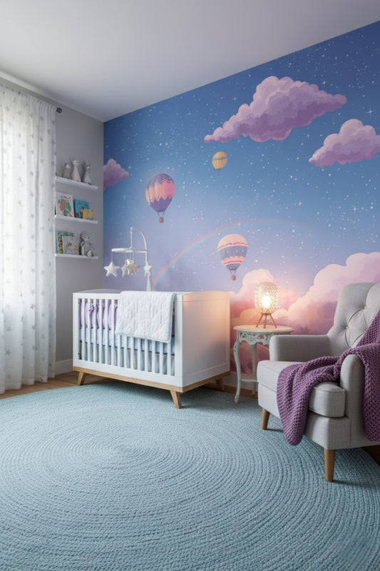 Balloon Twilight - Hot Air Balloon Accent Wall Mural Wallpaper