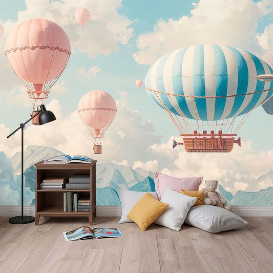Balloon Voyage - Hot Air Balloon Accent Wall Mural Wallpaper, peel & stick, custom-sized by Recoat