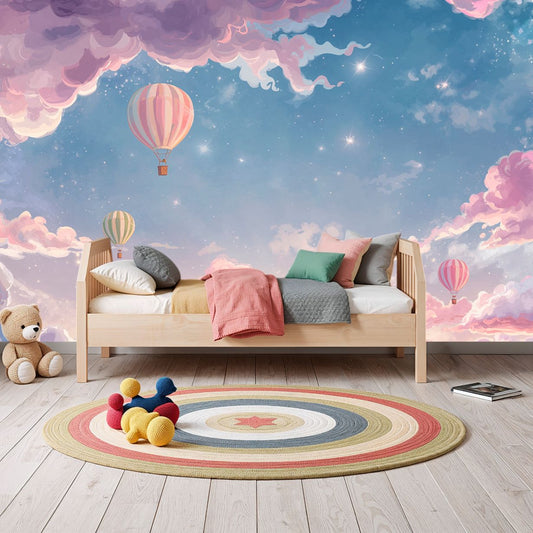 Balloon Dawn - Hot Air Balloon Accent Wall Mural Wallpaper, peel & stick, custom-sized by Recoat