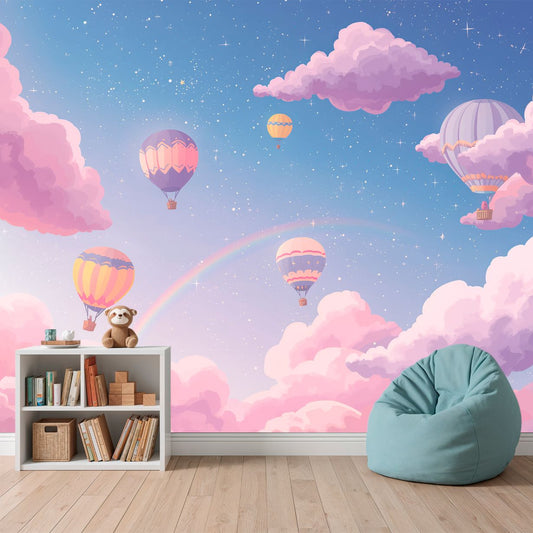 Balloon Twilight - Hot Air Balloon Accent Wall Mural Wallpaper, peel & stick, custom-sized by Recoat