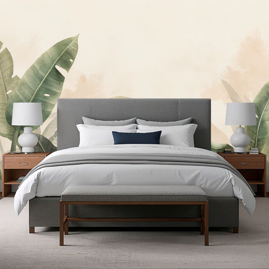 Misty Tropics - Soft Banana Leaf Accent Wall Mural Wallpaper, peel & stick, custom-sized by Recoat