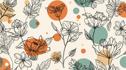 Bloom Line Art - Line Art Floral Accent Wall Mural Wallpaper, peel & stick, custom-sized by Recoat