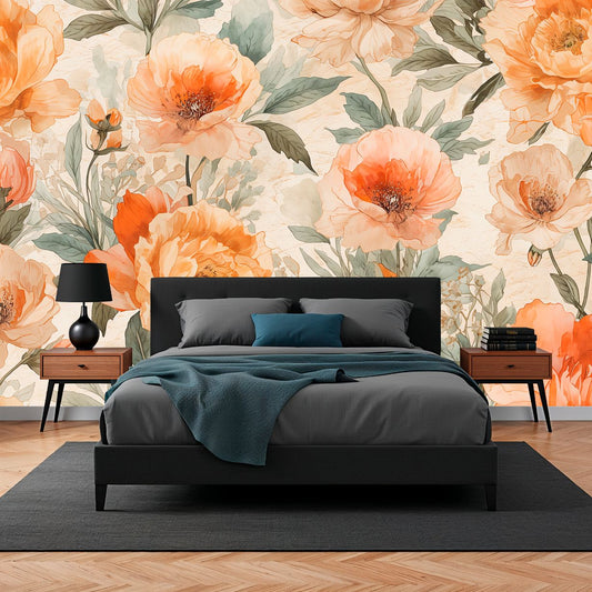 Terracotta Bloom - Rustic Floral Accent Wall Mural Wallpaper, peel & stick, custom-sized by Recoat