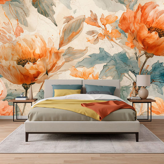 Golden Vines - Rustic Floral Accent Wall Mural Wallpaper, peel & stick, custom-sized by Recoat