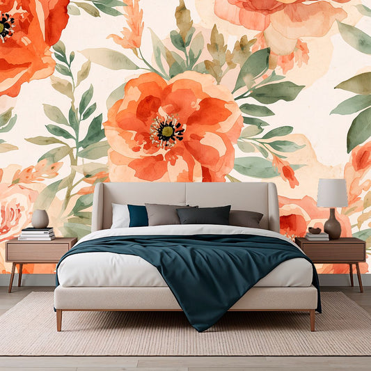 Blooming Serenade - Ornate Botanical Accent Wall Mural Wallpaper, peel & stick, custom-sized by Recoat