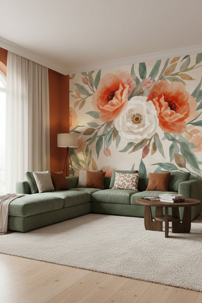 Blooming Sonata - Warm Floral Accent Wall Mural Wallpaper