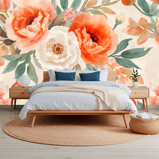 Blooming Sonata - Warm Floral Accent Wall Mural Wallpaper, peel & stick, custom-sized by Recoat