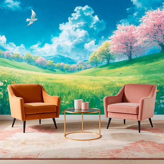 Blossom Skies - Dreamy Landscape Accent Wall Mural Wallpaper, peel & stick, custom-sized by Recoat