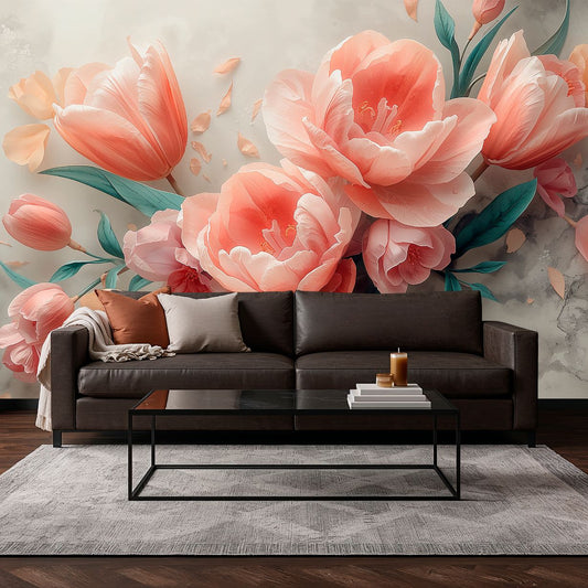 Blush Bloom - Pastel Flowers Accent Wall Mural Wallpaper, peel & stick, custom-sized by Recoat