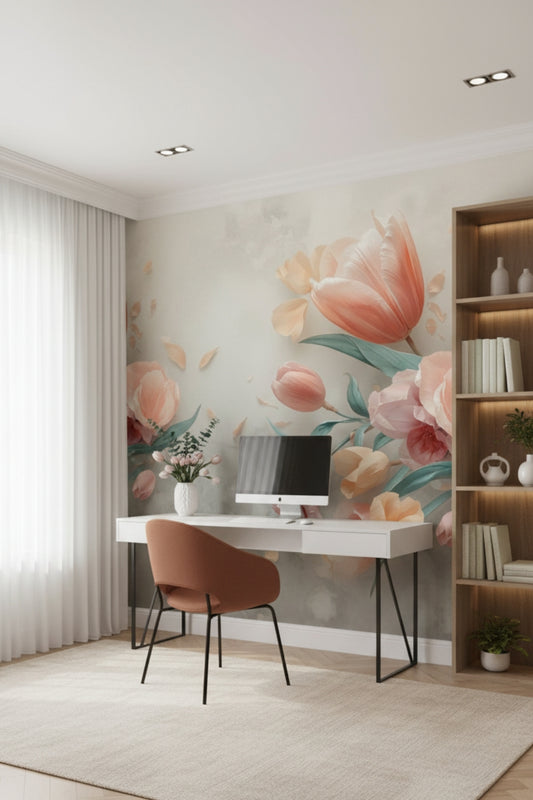 Blush Bloom - Pastel Flowers Accent Wall Mural Wallpaper