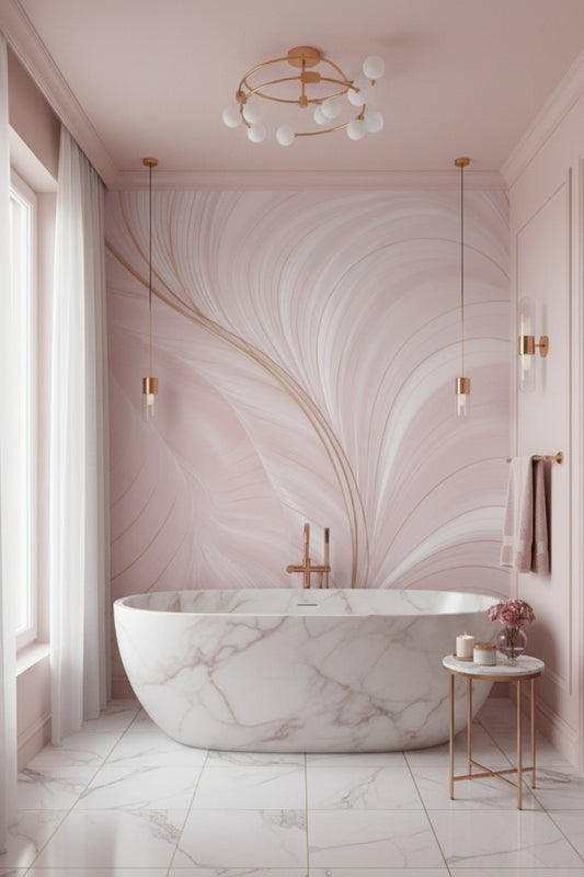 Blush Feathers - Abstract Lines Accent Wall Mural Wallpaper