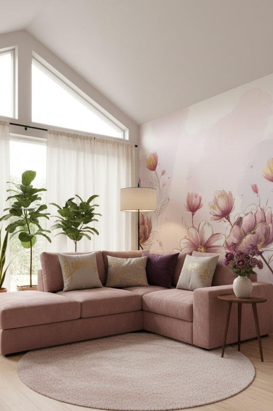 Blush Garden - Watercolor Flowers Accent Wall Mural Wallpaper
