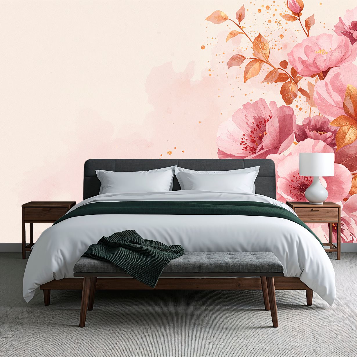 Pink Garden - Watercolor Flowers Accent Wall Mural Wallpaper, peel & stick, custom-sized by Recoat