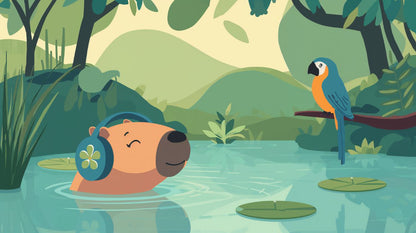 Capybara Chill - Scenic Lake Accent Wall Mural Wallpaper, peel & stick, custom-sized by Recoat