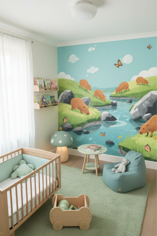 Capybara Field - Playful Animal Accent Wall Mural Wallpaper