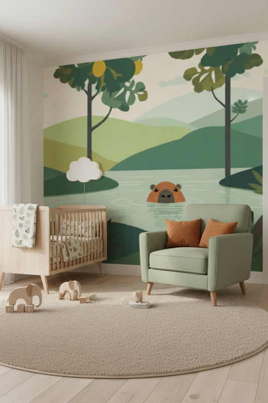 Capybara Peek - Forest Animal Accent Wall Mural Wallpaper