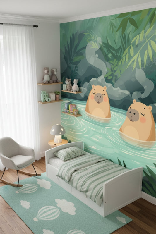 Capybara Springs - Playful Forest Accent Wall Mural Wallpaper