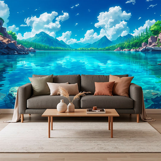 Crystal Lake - Mountain Vista Accent Wall Mural Wallpaper, peel & stick, custom-sized by Recoat