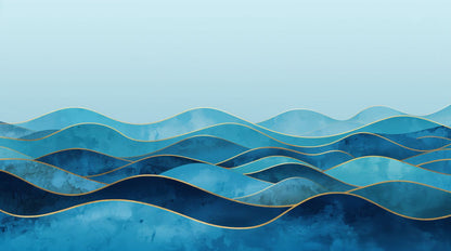Ocean Waves - Blue Abstract Accent Wall Mural Wallpaper, peel & stick, custom-sized by Recoat