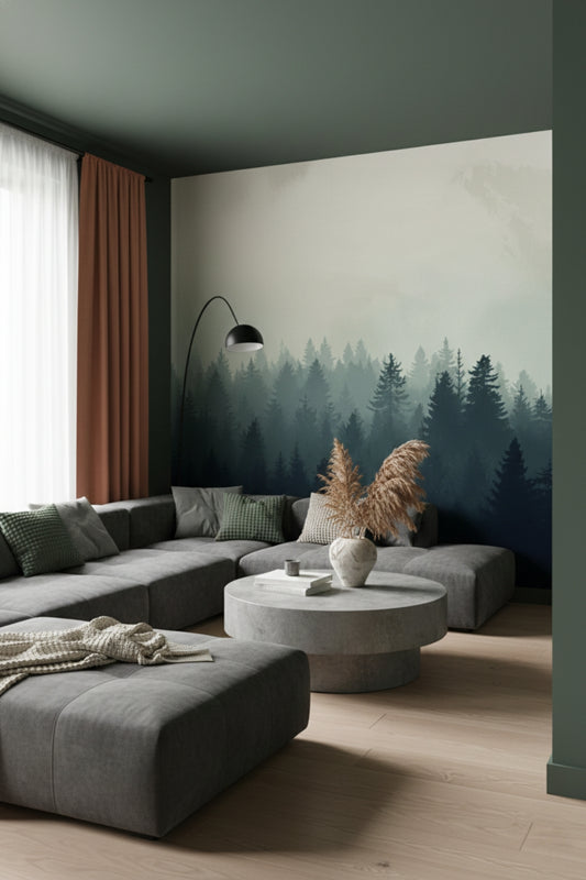 Deep Pine - Pine Tree Mural Wallpaper Moody Bedroom