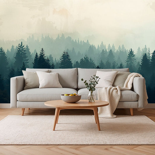 Deep Pine - Pine Tree Mural Wallpaper Moody Bedroom, peel & stick, custom-sized by Recoat
