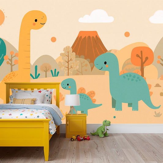 Dino Friends Sunny - Watercolor Dinosaurs Accent Wall Mural Wallpaper, peel & stick, custom-sized by Recoat