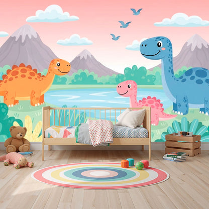 Dino Friends - Watercolor Dinosaurs Accent Wall Mural Wallpaper, peel & stick, custom-sized by Recoat