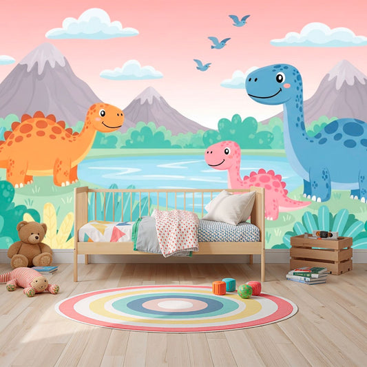 Dino Friends - Watercolor Dinosaurs Accent Wall Mural Wallpaper, peel & stick, custom-sized by Recoat