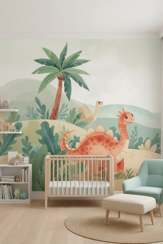 Dino Valley - Watercolor Dinosaurs Accent Wall Mural Wallpaper