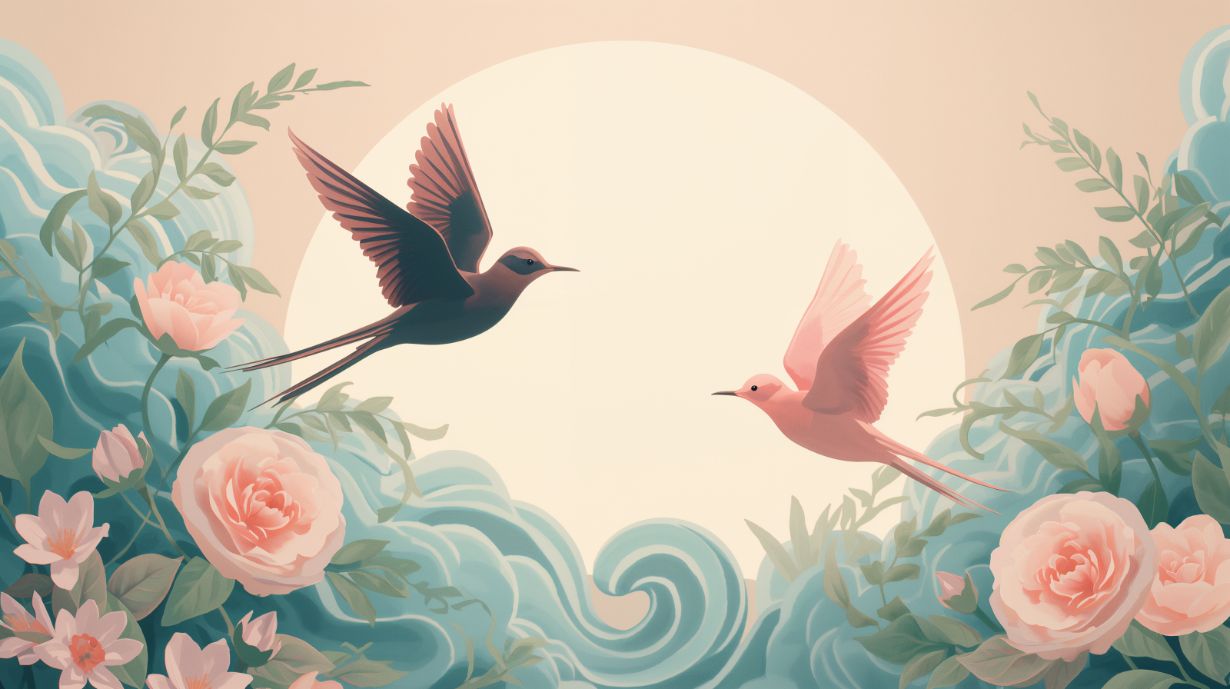 Rosewing Duet - Watercolor Birds Accent Wall Mural Wallpaper, peel & stick, custom-sized by Recoat