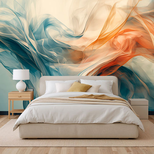 Golden Waves - Modern Abstract Accent Wall Mural Wallpaper, peel & stick, custom-sized by Recoat
