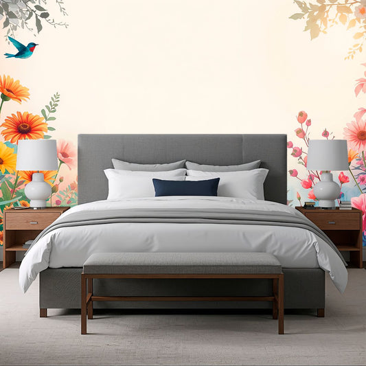 Spring Garden - Colorful Flowers Accent Wall Mural Wallpaper, peel & stick, custom-sized by Recoat
