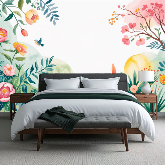 Vibrant Meadow - Watercolor Floral Accent Wall Mural Wallpaper, peel & stick, custom-sized by Recoat