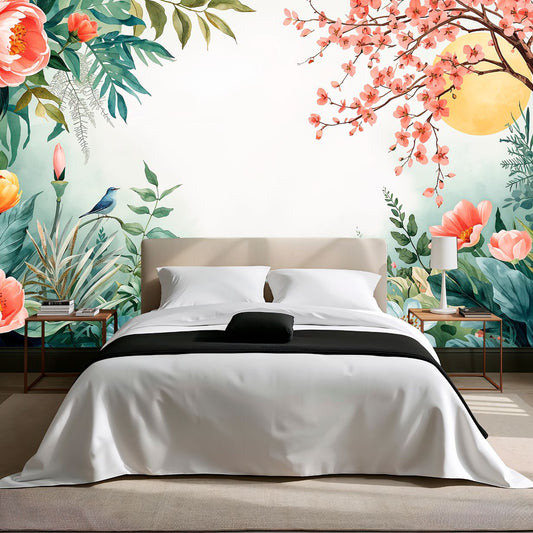Garden Sunset - Watercolor Floral Accent Wall Mural Wallpaper, peel & stick, custom-sized by Recoat