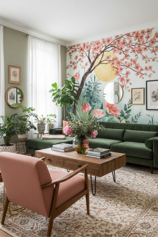 Garden Sunset - Watercolor Floral Accent Wall Mural Wallpaper