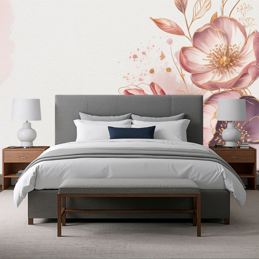 Rosy Dreams - Pink Floral Accent Wall Mural Wallpaper, peel & stick, custom-sized by Recoat