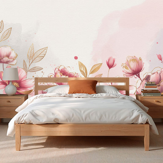 Blush Garden - Watercolor Flowers Accent Wall Mural Wallpaper, peel & stick, custom-sized by Recoat