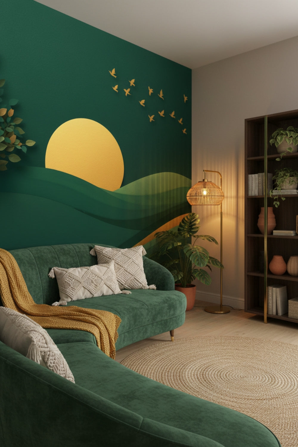 Golden Emerald - Artistic Landscape Accent Wall Mural Wallpaper