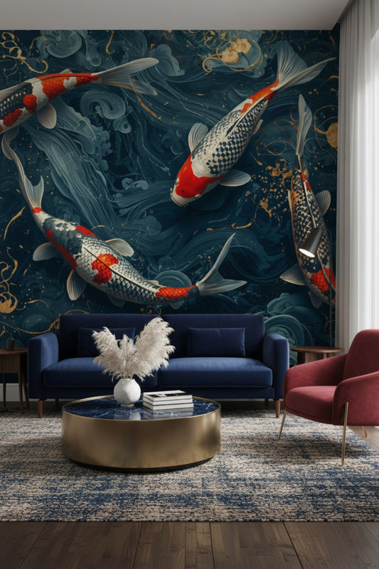 Golden Flow - Japanese Style Accent Wall Mural Wallpaper
