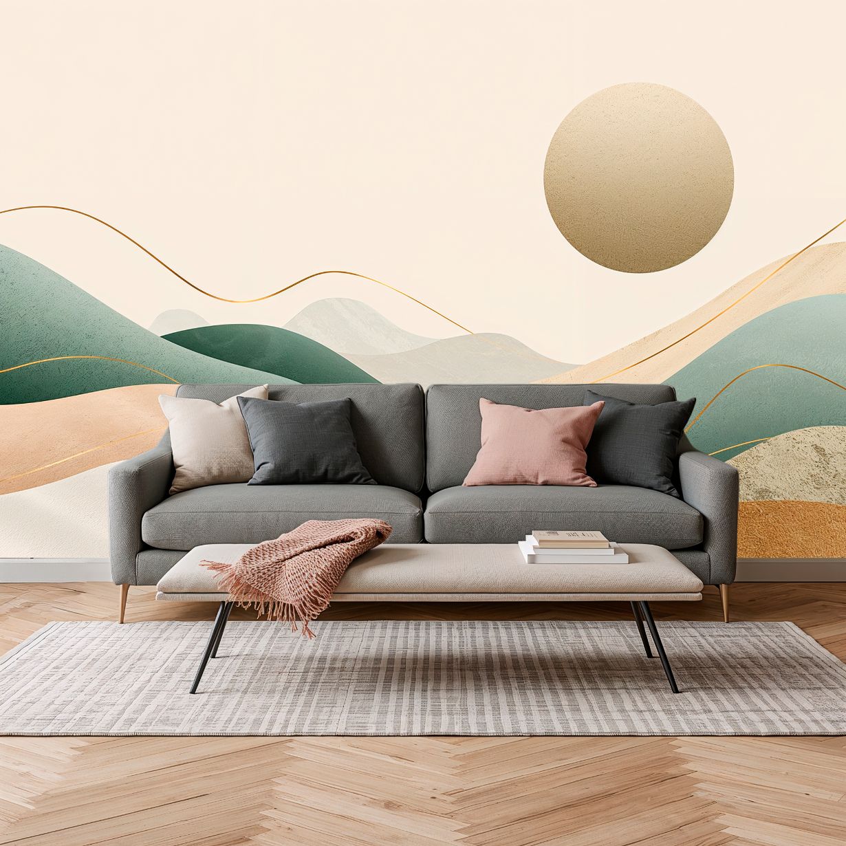 Golden Hills - Artistic Landscape Accent Wall Mural Wallpaper, peel & stick, custom-sized by Recoat