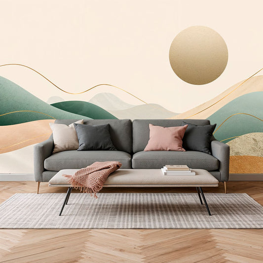 Golden Hills - Artistic Landscape Accent Wall Mural Wallpaper, peel & stick, custom-sized by Recoat