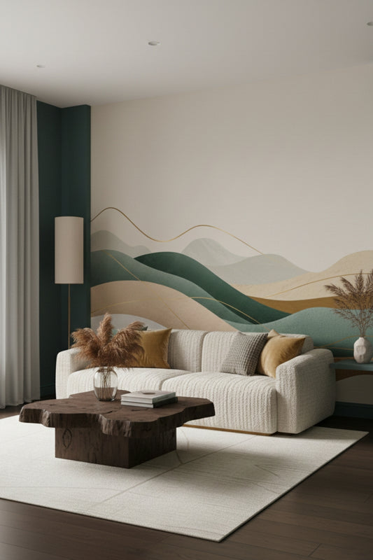 Golden Hills - Artistic Landscape Accent Wall Mural Wallpaper