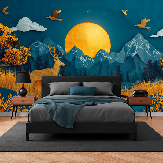 Papercraft Alpine - Paper Art Landscape Accent Wall Mural Wallpaper, peel & stick, custom-sized by Recoat