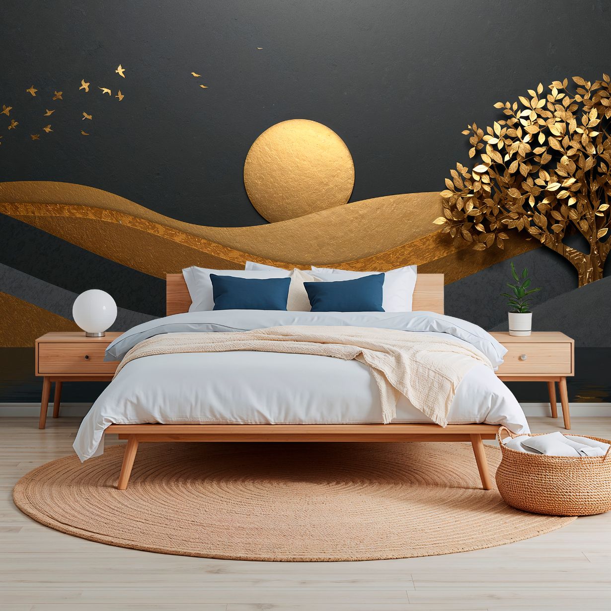 Golden Noir - Artistic Landscape Accent Wall Mural Wallpaper, peel & stick, custom-sized by Recoat