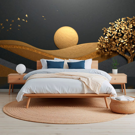 Golden Noir - Artistic Landscape Accent Wall Mural Wallpaper, peel & stick, custom-sized by Recoat